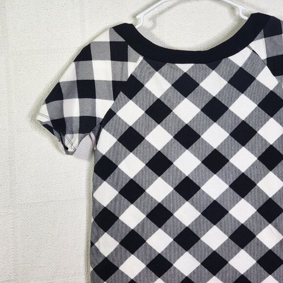 Justice Black White Check SS Black Sequin Bow Neckline Cotton Span Top Size 18 - Picture 11 of 16